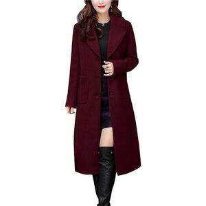 Women's Big Notch Lapel Single Breasted Mid-Long Wool Blend Coat
